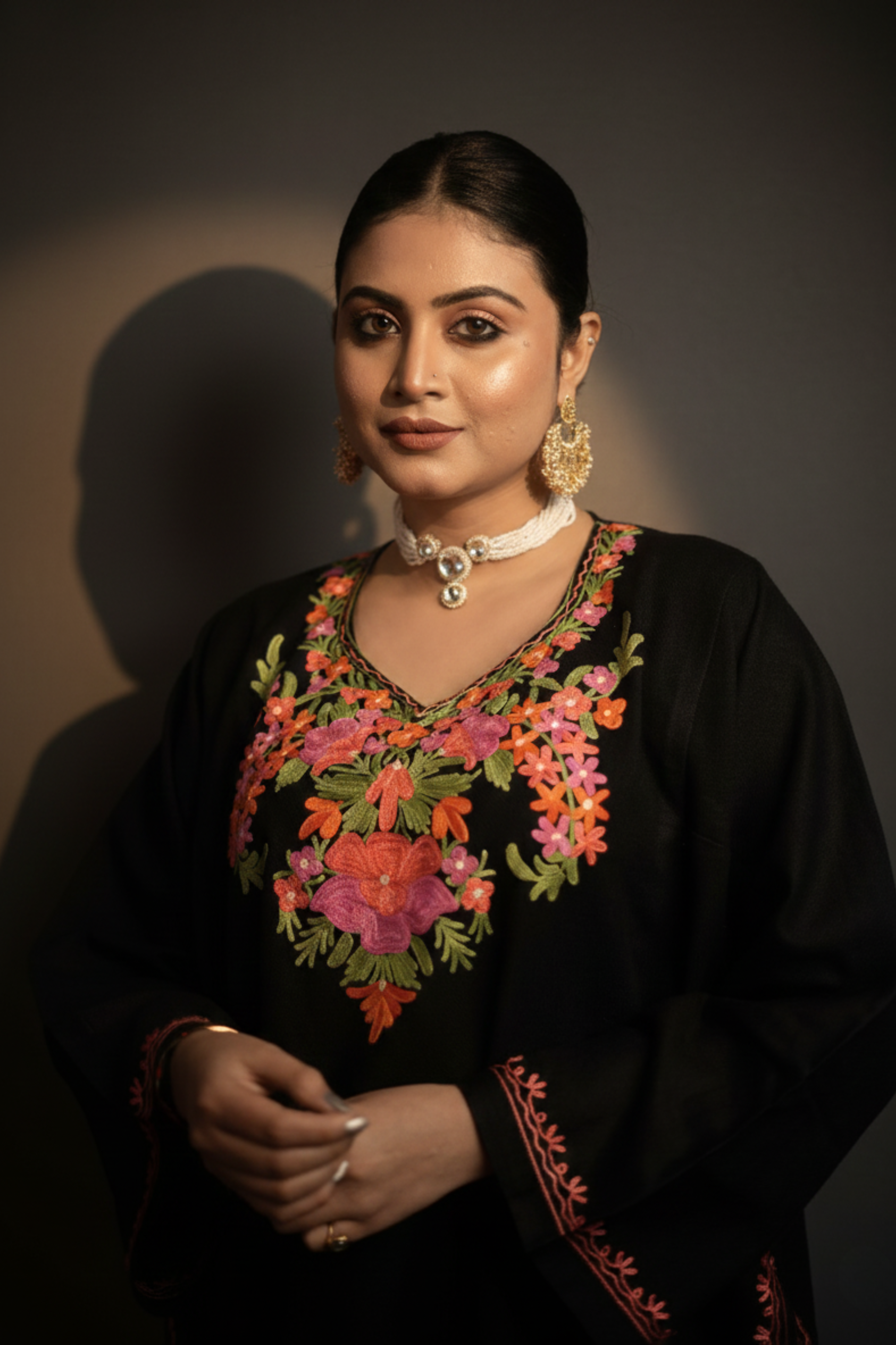 Indikanya Women’s Pashmina Acrylic Phiran | Free Size | Black | Warm & Soft Winter Wear