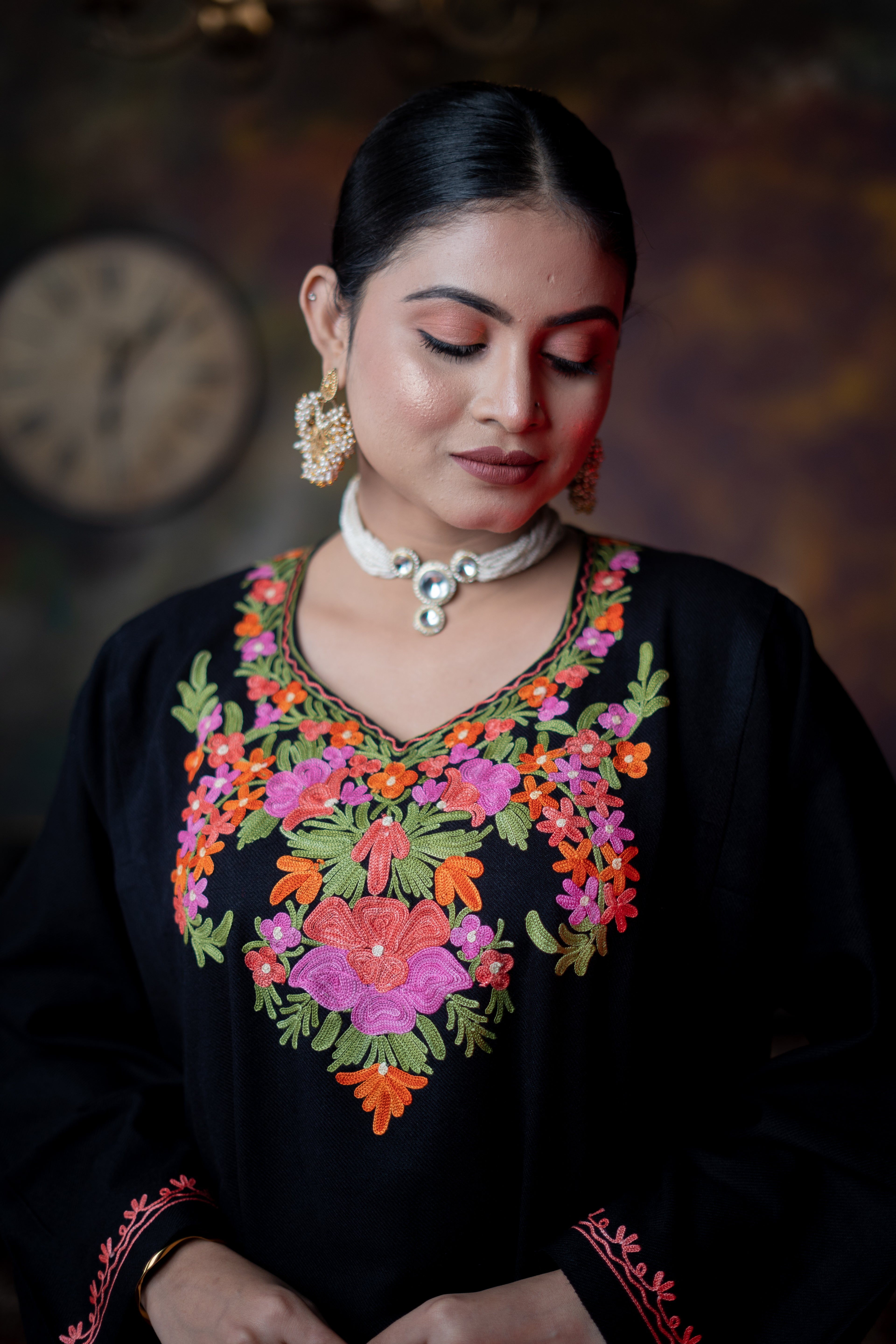 Indikanya Women’s Pashmina Acrylic Phiran | Free Size | Black | Warm & Soft Winter Wear