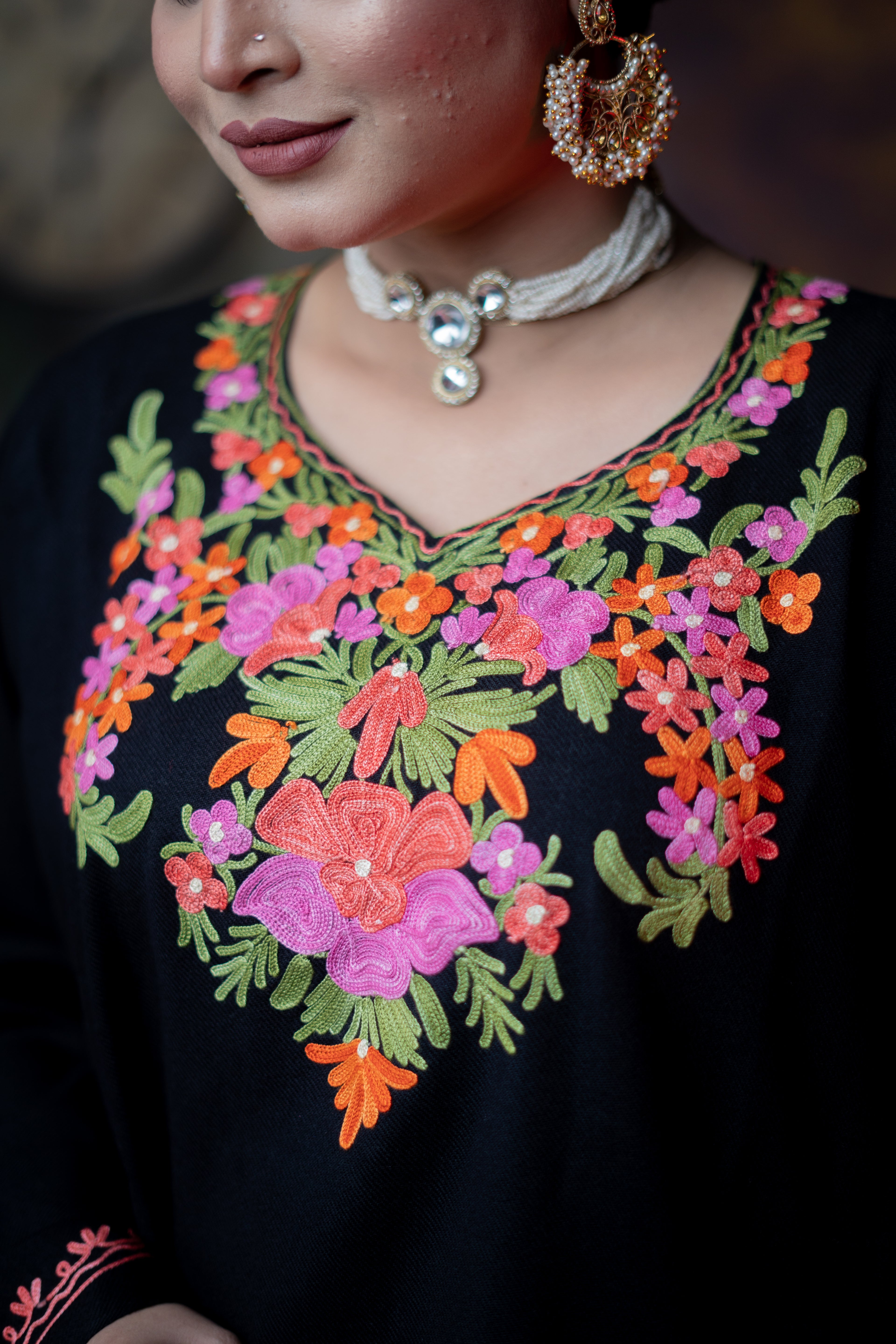 Indikanya Women’s Pashmina Acrylic Phiran | Free Size | Black | Warm & Soft Winter Wear