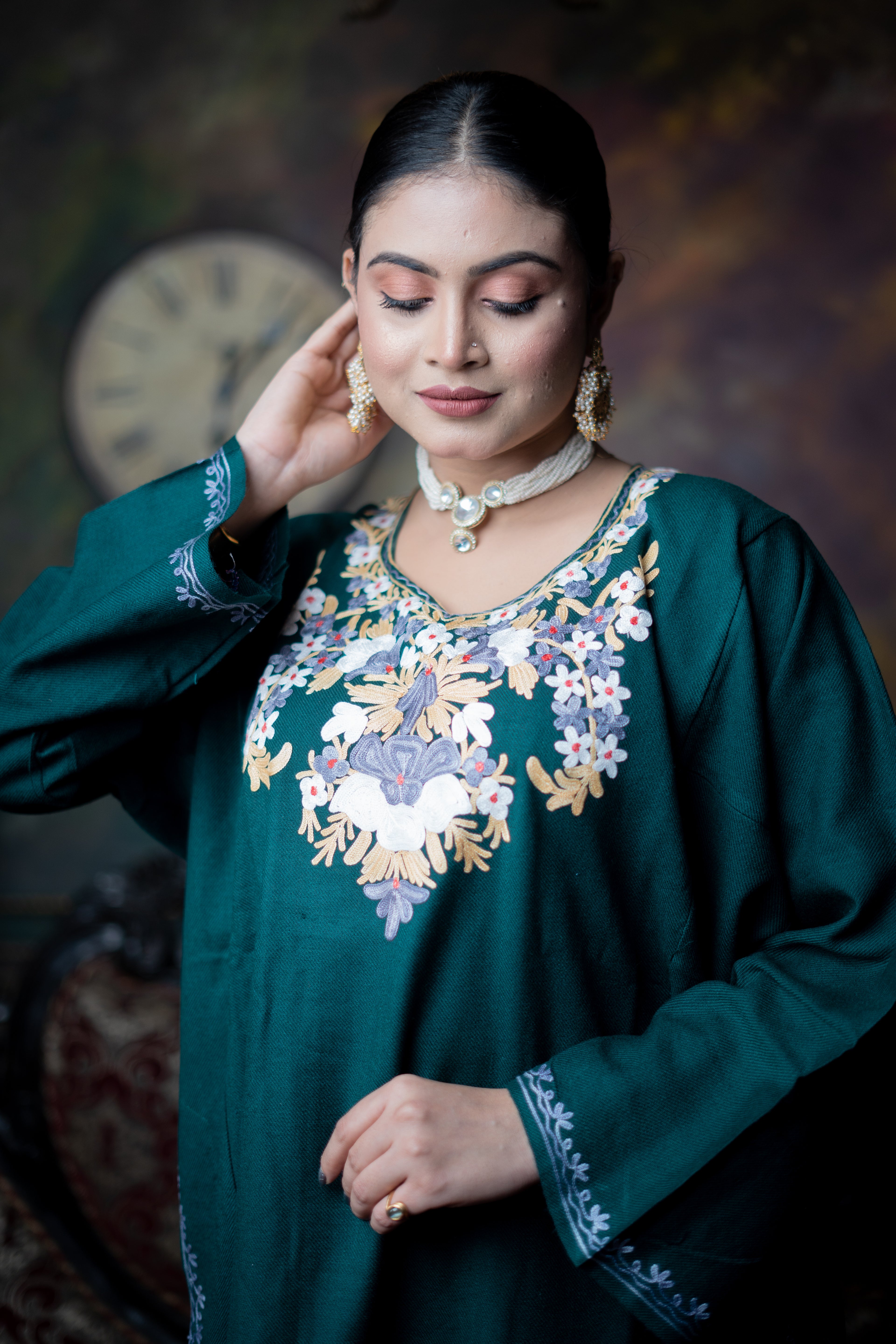 Indikanya Women’s Pashmina Acrylic phiran | Free Size | Green | Warm & Soft Winter Wear