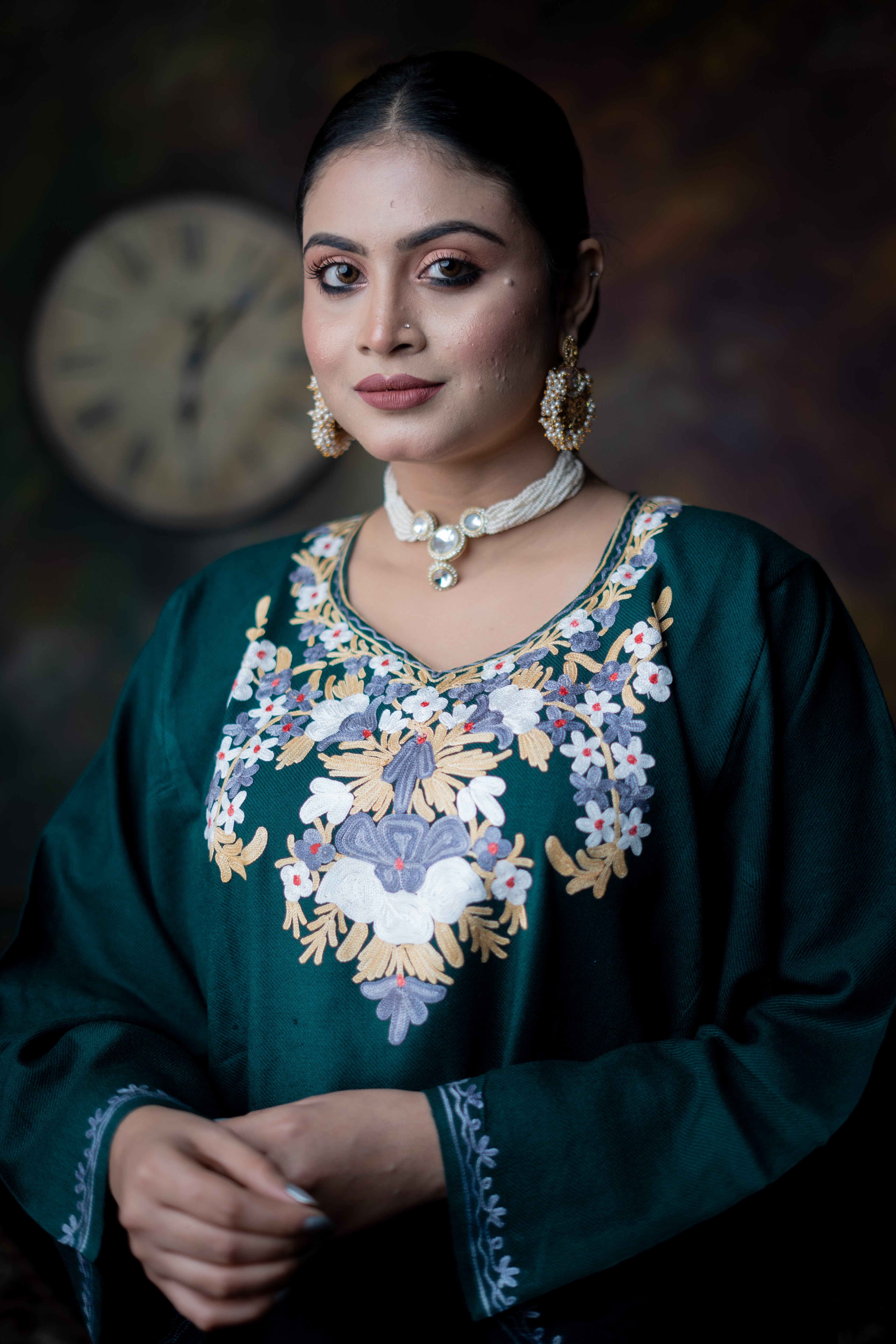 Indikanya Women’s Pashmina Acrylic phiran | Free Size | Green | Warm & Soft Winter Wear