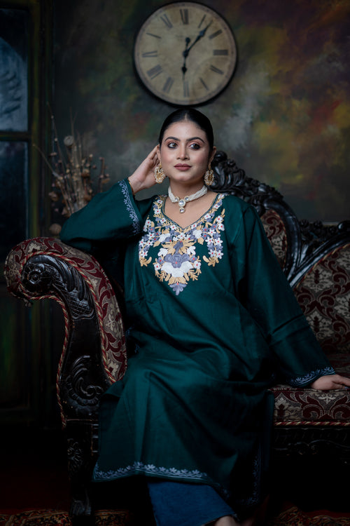 Indikanya Women’s Pashmina Acrylic phiran | Free Size | Green | Warm & Soft Winter Wear