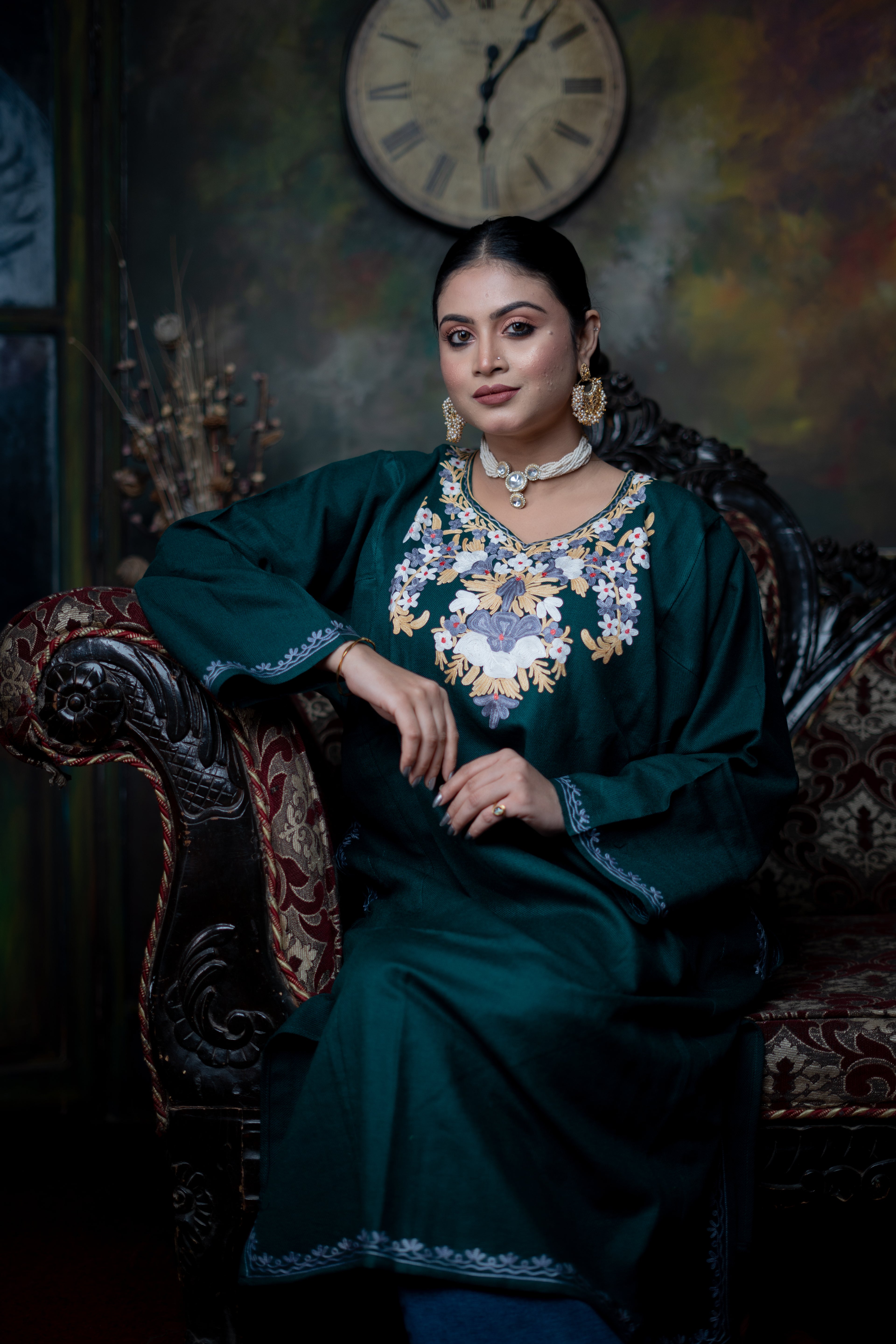 Indikanya Women’s Pashmina Acrylic phiran | Free Size | Green | Warm & Soft Winter Wear