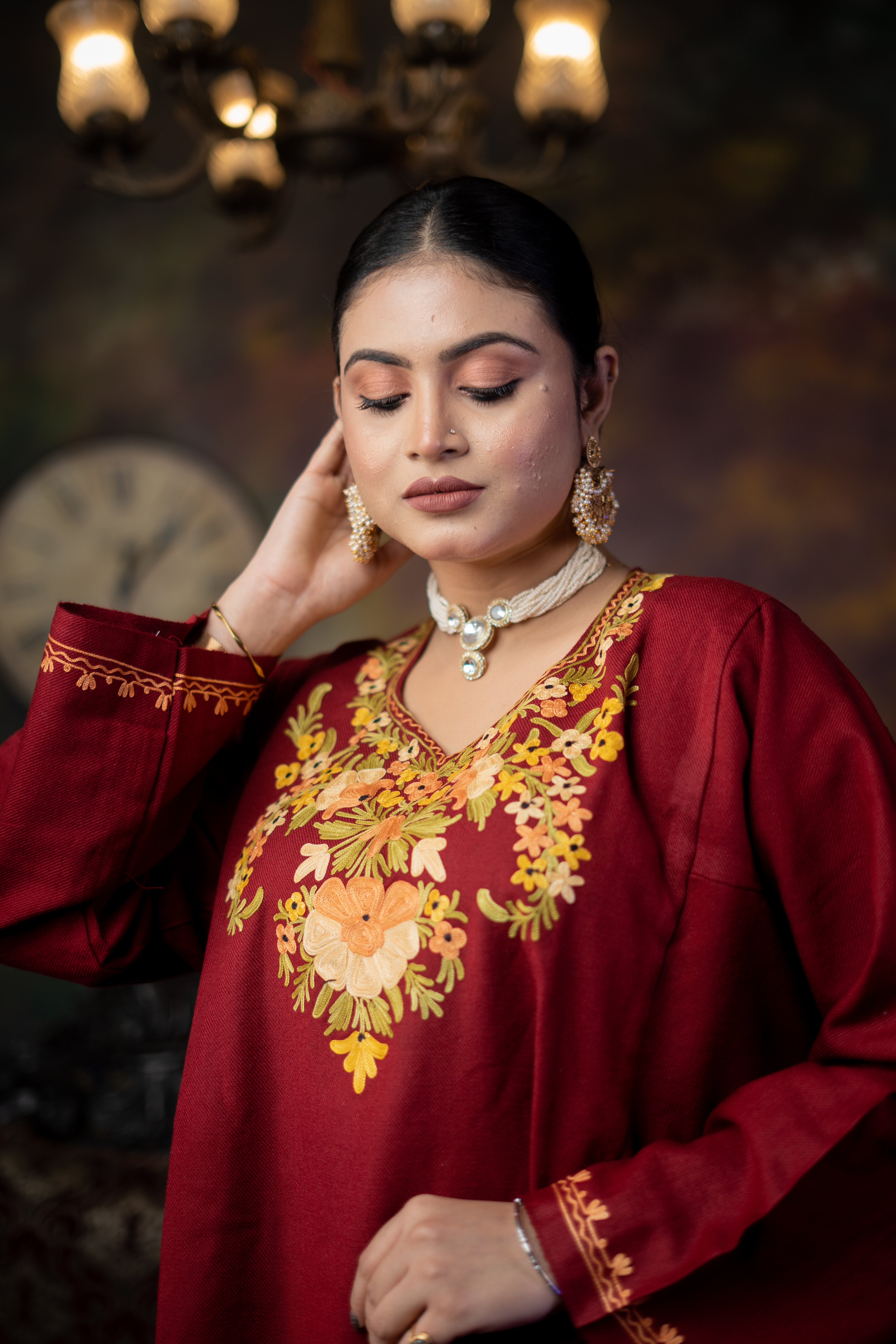 Indikanya Women’s Pashmina Acrylic Firan | Free Size | Maroon | Warm & Soft Winter Wear