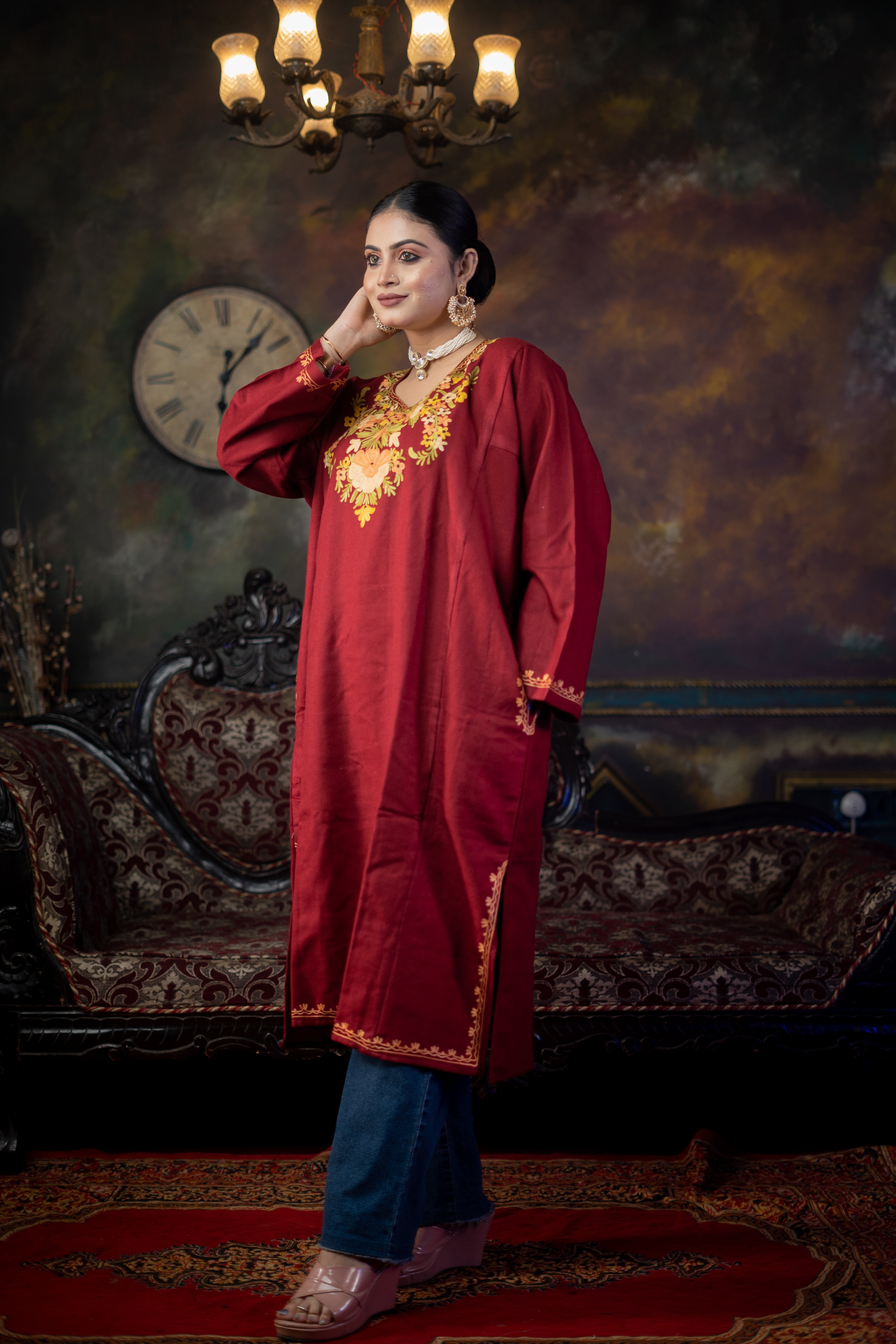 Indikanya Women’s Pashmina Acrylic Firan | Free Size | Maroon | Warm & Soft Winter Wear