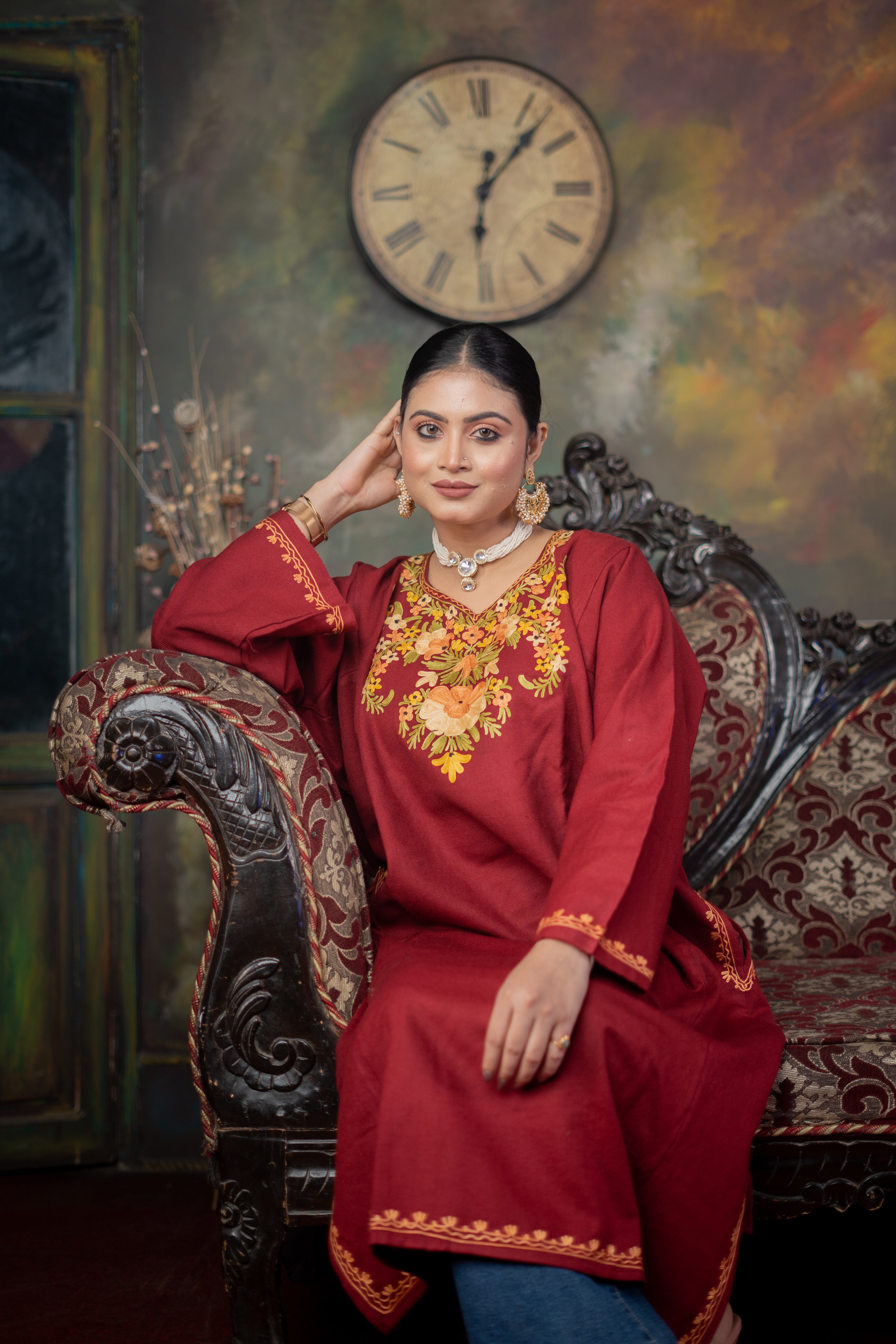 Indikanya Women’s Pashmina Acrylic Firan | Free Size | Maroon | Warm & Soft Winter Wear