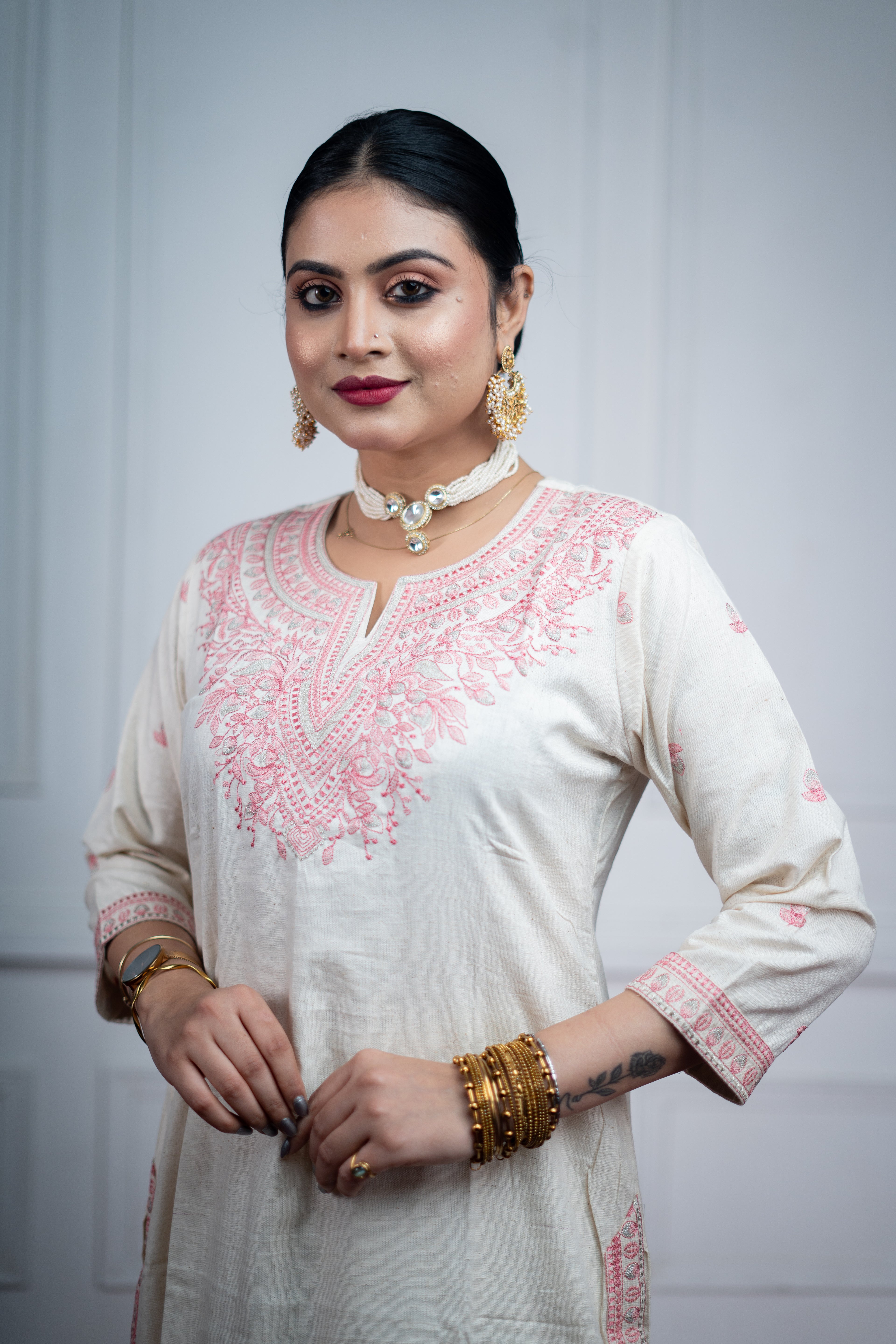 Indikanya Bollywood Inspired Stitched Handloom Cotton Flex 2-Piece Outfit | Premium Embroidered Women’s Ethnic Wear