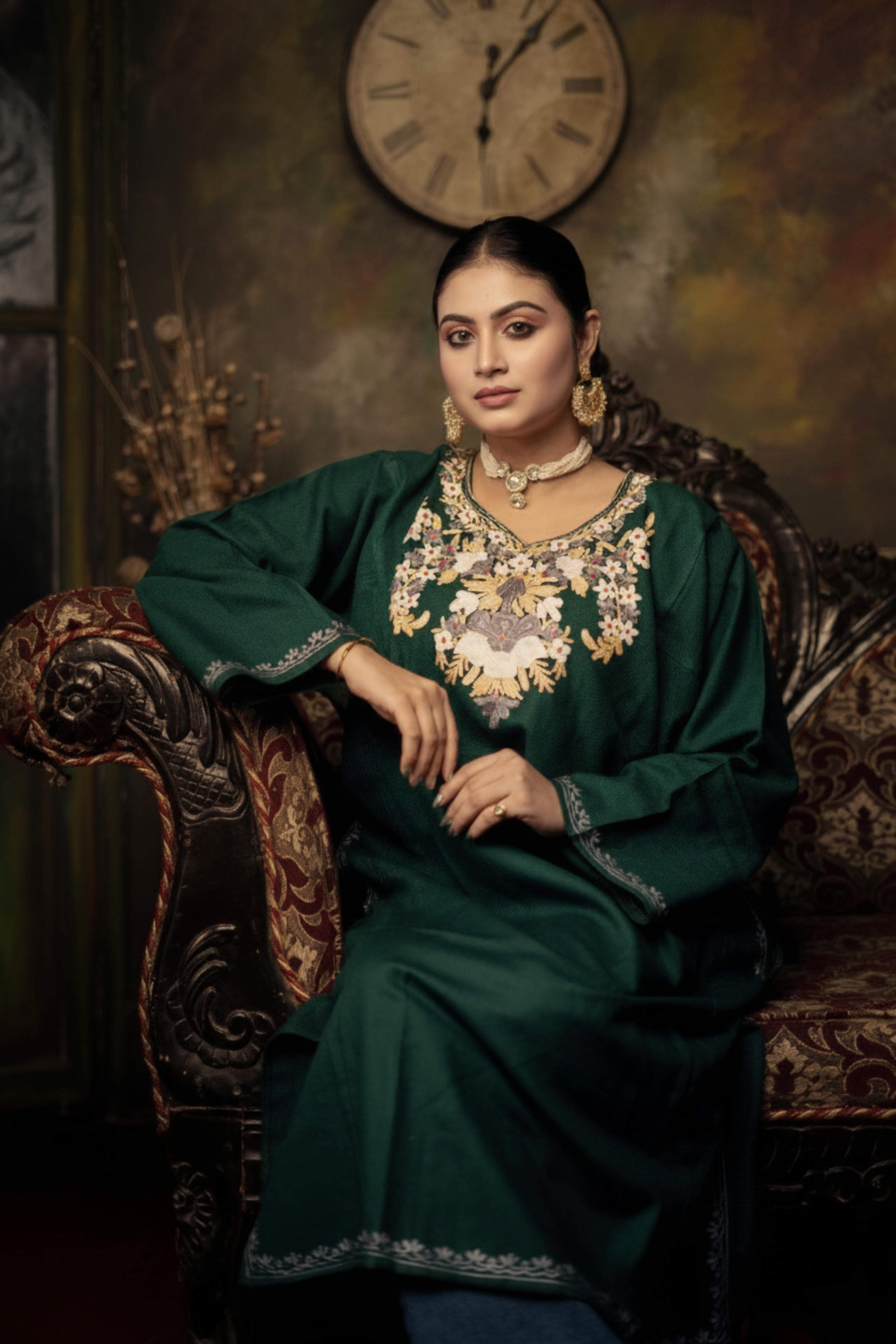 Indikanya Women’s Pashmina Acrylic phiran | Free Size | Green | Warm & Soft Winter Wear