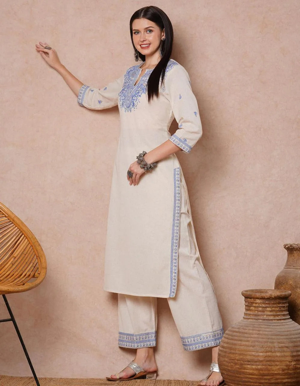 Indikanya Bollywood Inspired Stitched Handloom Cotton Flex 2-Piece Outfit | Premium Embroidered Women’s Ethnic Wear