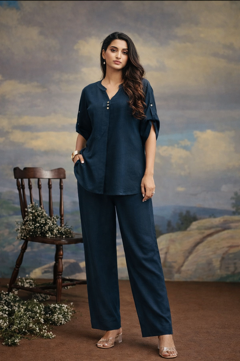 Indikanya Women’s Indo-Western Co-ord Set – Rayon Flex Kurta Pant Set for Office, Daily Wear
