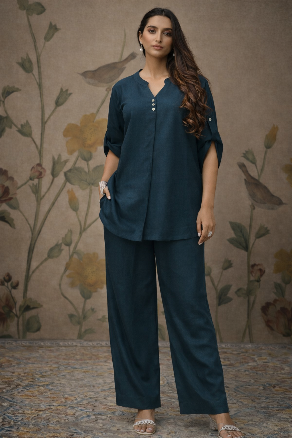 Indikanya Women’s Indo-Western Co-ord Set – Rayon Flex Kurta Pant Set for Office, Daily Wear
