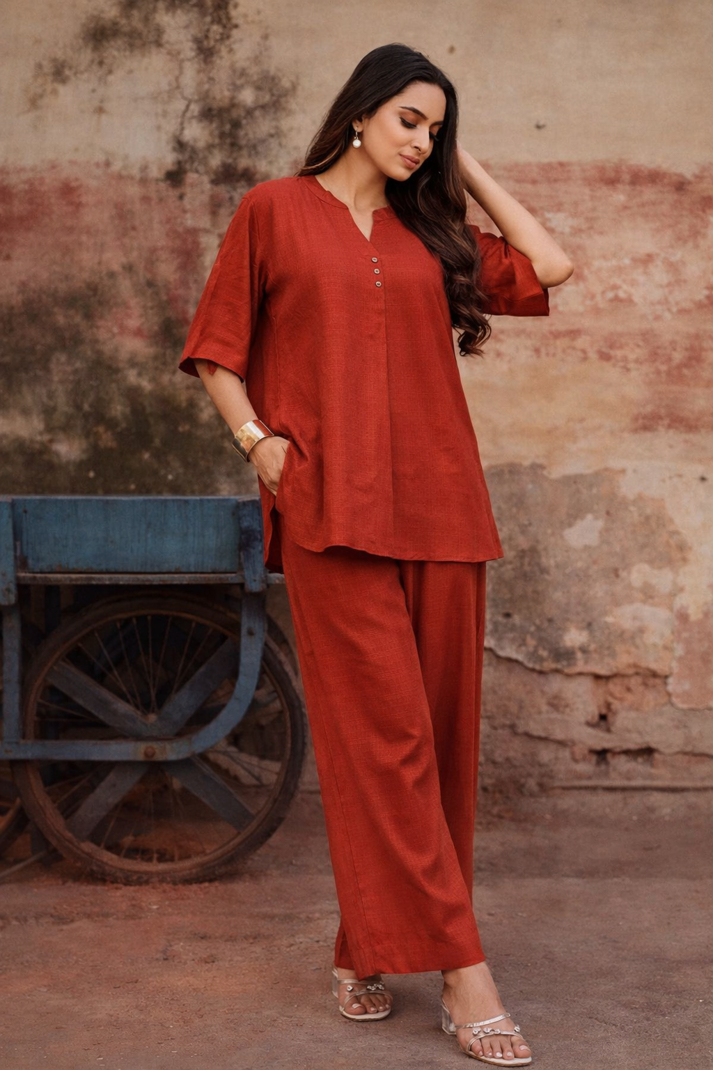 Indikanya Women’s Indo-Western Co-ord Set – Rayon Flex Kurta Pant Set for Office, Daily Wear