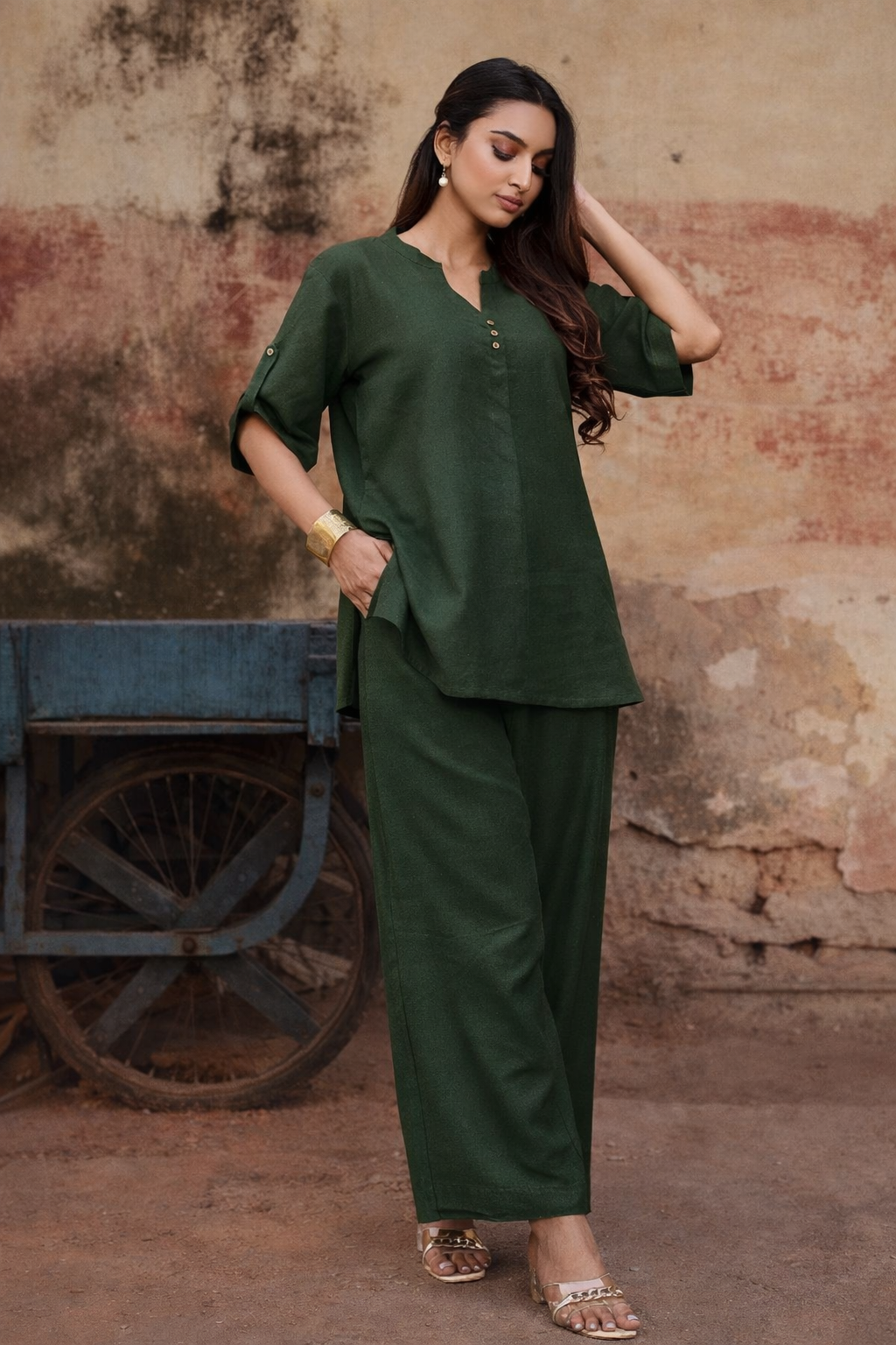 Indikanya Women’s Indo-Western Co-ord Set – Rayon Flex Kurta Pant Set for Office, Daily Wear